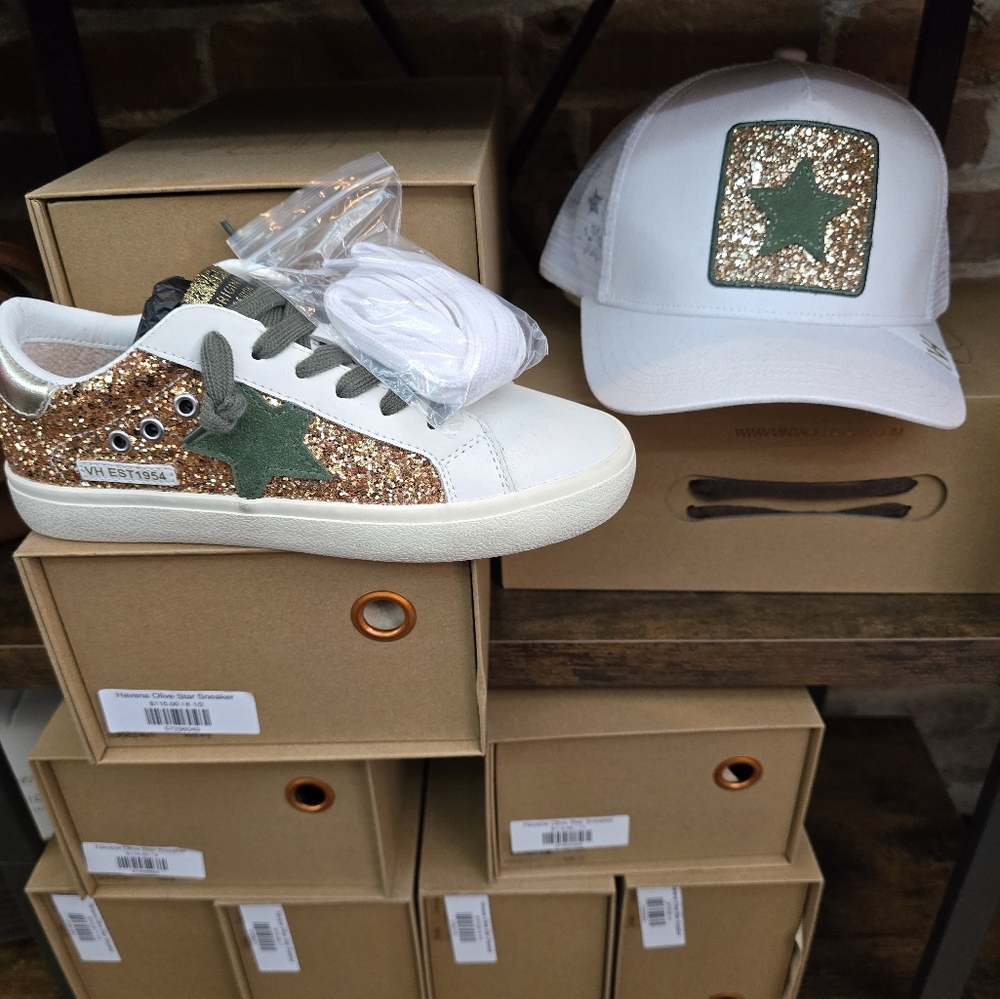 Vintage Havana Olive Star Gold Glitter Sneakers